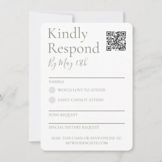 Carte de réponse Sage Green Wedding RSVP QR Code (Devant)