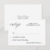 Carte de réponse sans repas Calligraphie Noir & Bl (Devant / Derrière)