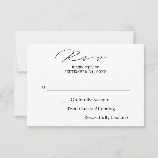 Carte de réponse sans repas en calligraphie noir e (Devant)