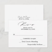 Carte de réponse sans repas en calligraphie noir e (Devant / Derrière)