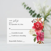 Carte de réponse sans repas Fleur rose rouge et ro (Debout devant)