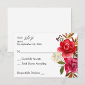 Carte de réponse sans repas Fleur rose rouge et ro (Devant / Derrière)