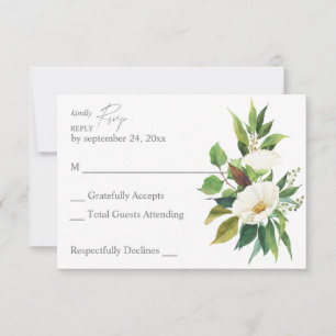 Carte de réponse sans repas Fleurs blanches & verd