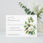 Carte de réponse sans repas Fleurs blanches & verd (Debout devant)