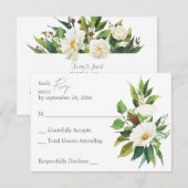 Carte de réponse sans repas Fleurs blanches & verd (Devant / Derrière)