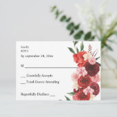 Carte de réponse sans repas Fleurs rouges (Debout devant)