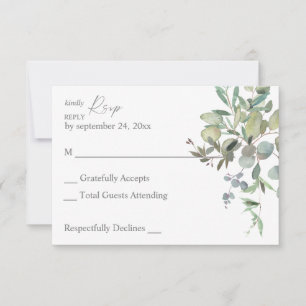Carte de réponse sans repas Rustic Eucalyptus Gree