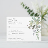 Carte de réponse sans repas Rustic Eucalyptus Gree (Debout devant)