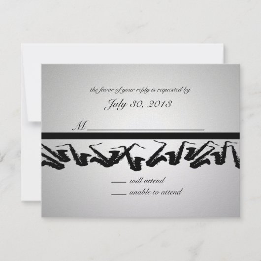 Carte de réponse Silver et Black Saxophone (Devant)