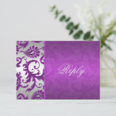 Carte de réponse Silver et Purple Damask II (Debout devant)