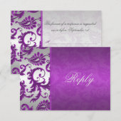 Carte de réponse Silver et Purple Damask II (Devant / Derrière)