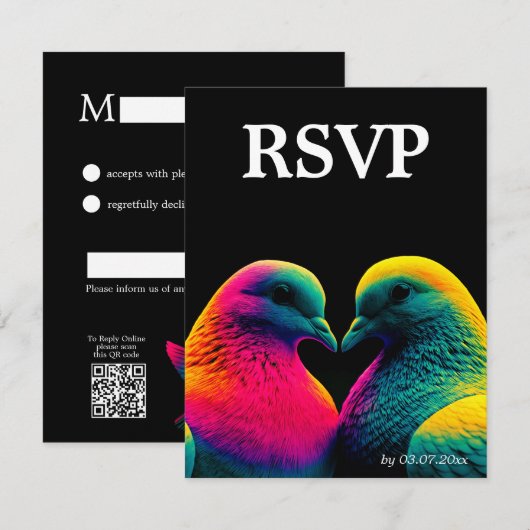 🌈 Carte de réponse simple avec QR Code Colombes (Devant / Derrière)