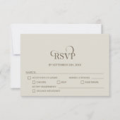 Carte de réponse simple beige pour mariage avec op (Devant)