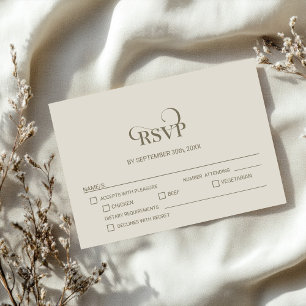 Carte de réponse simple beige pour mariage avec op