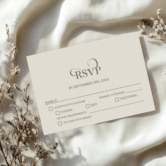 Carte de réponse simple beige pour mariage avec op