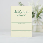 Carte de réponse simple jaune et verte pour RSVP (Debout devant)