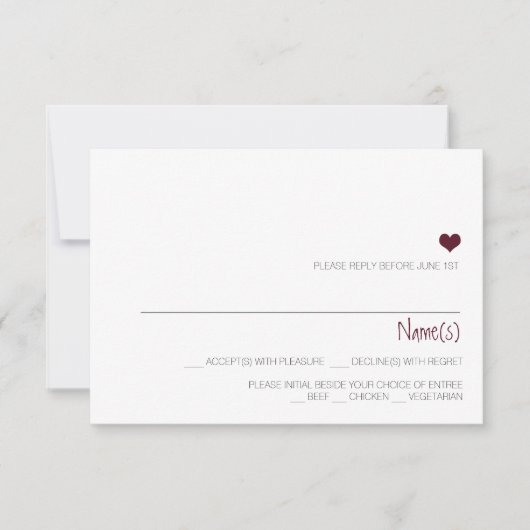 Carte de réponse simple mariage cardiaque Marsala (Devant)