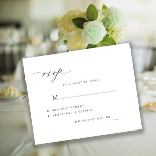 Carte de réponse simple noir et blanc pour mariage