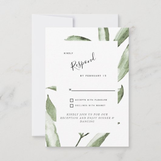Carte de réponse simple pour mariage avec feuillag (Devant)