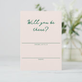 Carte de réponse simple rose coquillage et verte (Debout devant)