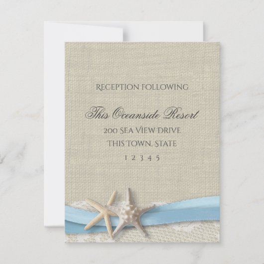 Carte de réponse Starfish Ribbon et Lace Blue Beac (Devant)