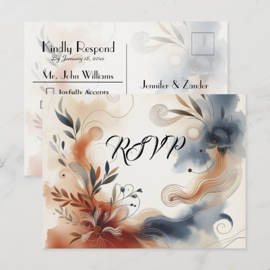 Carte de réponse Terracotta Twilight et Navy Bloom (Devant / Derrière)