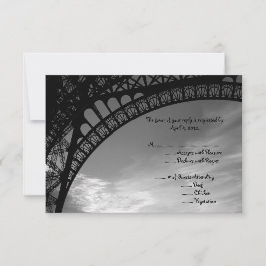 Carte de réponse Tour Eiffel avec options de menu (Devant)