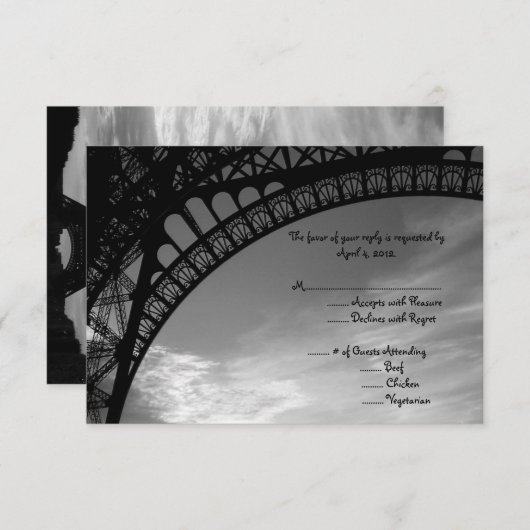 Carte de réponse Tour Eiffel avec options de menu (Devant / Derrière)