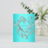 Carte de réponse turquoise Blue Silver Heart RSVP (Debout devant)