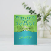 Carte de réponse Turquoise, Lime Floral Joined Hea (Debout devant)