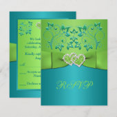 Carte de réponse Turquoise, Lime Floral Joined Hea (Devant / Derrière)