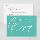 Carte de réponse Turquoise Vert MOD Calligraphie a (Devant / Derrière)