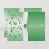 CARTE DE RÉPONSE VERT RIBBON IMPRIMÉE, Blanc (Devant / Derrière)