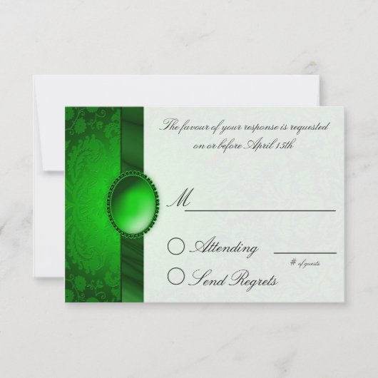 Carte de réponse verte Damask Ribbon (Devant)