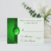Carte de réponse verte Damask Ribbon (Debout devant)