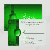 Carte de réponse verte Damask Ribbon (Devant / Derrière)