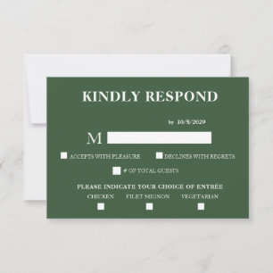 Carte de réponse verte foncée RSVP