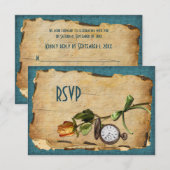 Carte de réponse vintage sarcelle et or (Devant / Derrière)