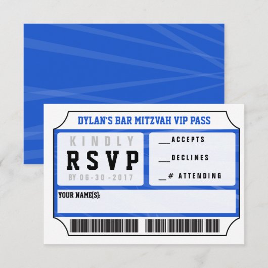 CARTE DE RÉPONSE VIP Bar Mitzvah Invitation (Devant / Derrière)