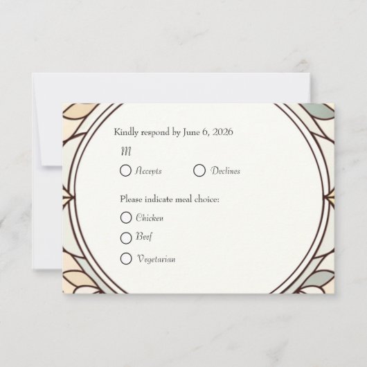 Carte de réponse vitrail avec choix de repas (Devant)