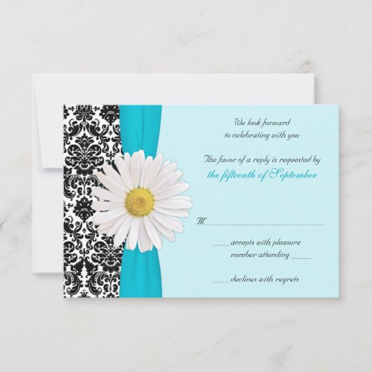 Carte de réponse White Daisy Blue Black Mariage da (Devant)