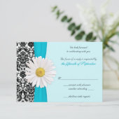 Carte de réponse White Daisy Blue Black Mariage da (Debout devant)
