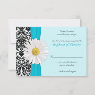 Carte de réponse White Daisy Blue Black Mariage da
