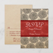 Carte de réponse Zinnia vintage, rouge (Devant / Derrière)