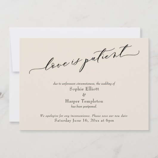 Carte de report de mariage à la crème "L'amour est (Devant)