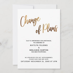 Carte de report de mariage Changement de plans Or