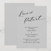 Carte de report de mariage gris clair "L'amour est (Devant / Derrière)
