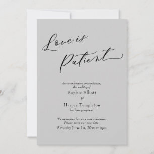 Carte de report de mariage gris clair "L'amour est