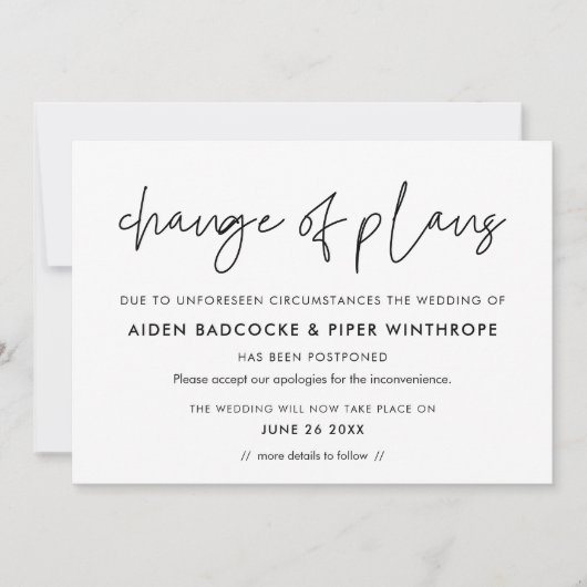 Carte de report de mariage moderne avec changement (Devant)