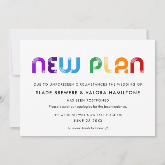 Carte de report de mariage nouveau plan Rainbow (Devant)